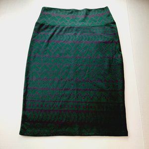 LuLaRoe Womens Cassie Pencil Skirt Size Small Green Purple Print Stretch